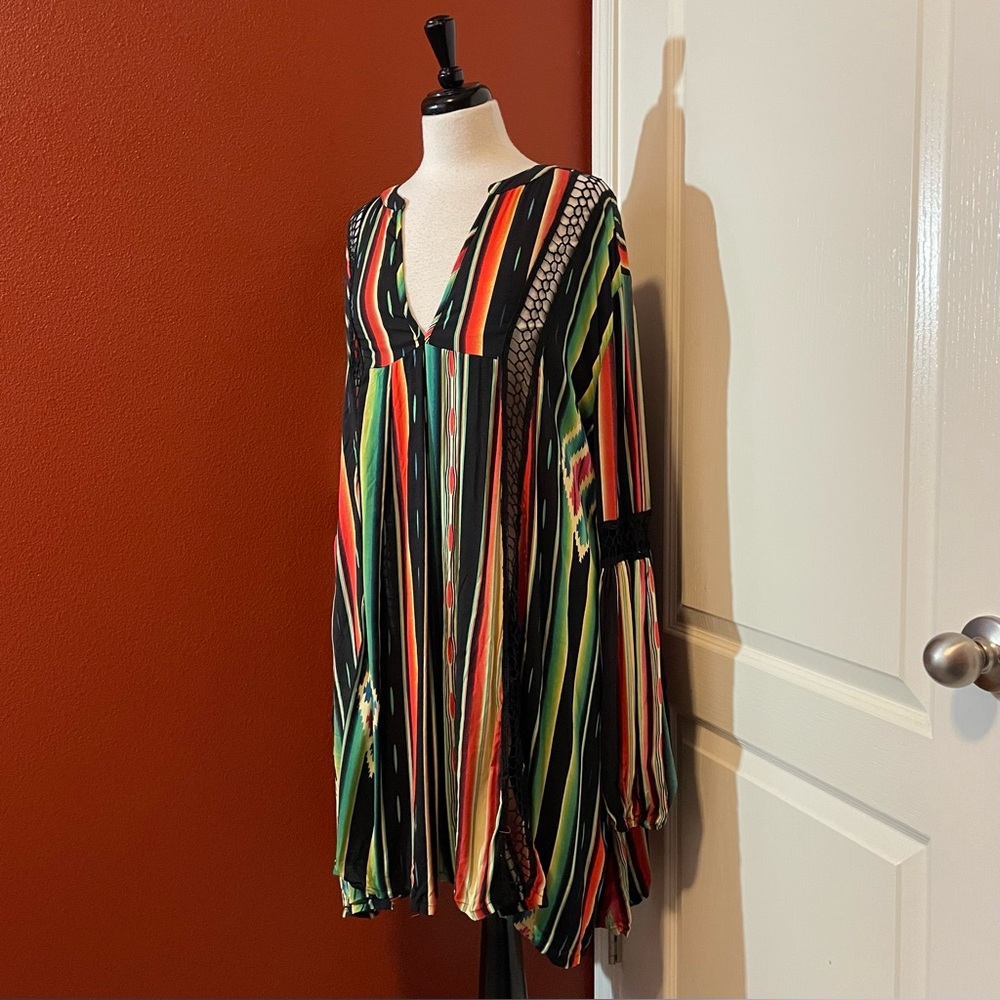 L&B‎ Women’s NWT Lucky & Blessed Serape Tribal Western Print Peasant Tunic Dress
